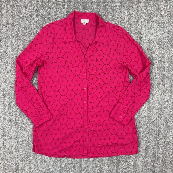 Nicole Miller Tops - Artelier Nicole Miller Top Womens Medium Pink Cotton Eyelet Button Lace Tunic